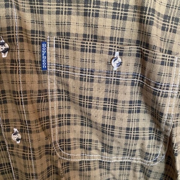 Charcoal Button Down Shirt Long Sleeve Collar Neck Plaid Pattern Green Brown M L - Picture 4 of 6